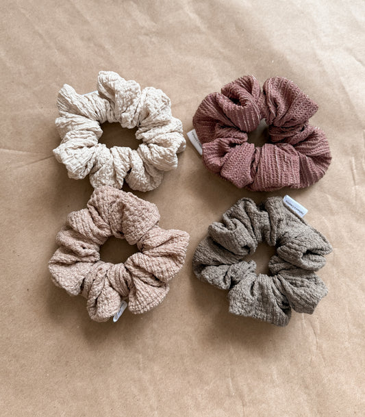 Neutral coloured textured scrunchie